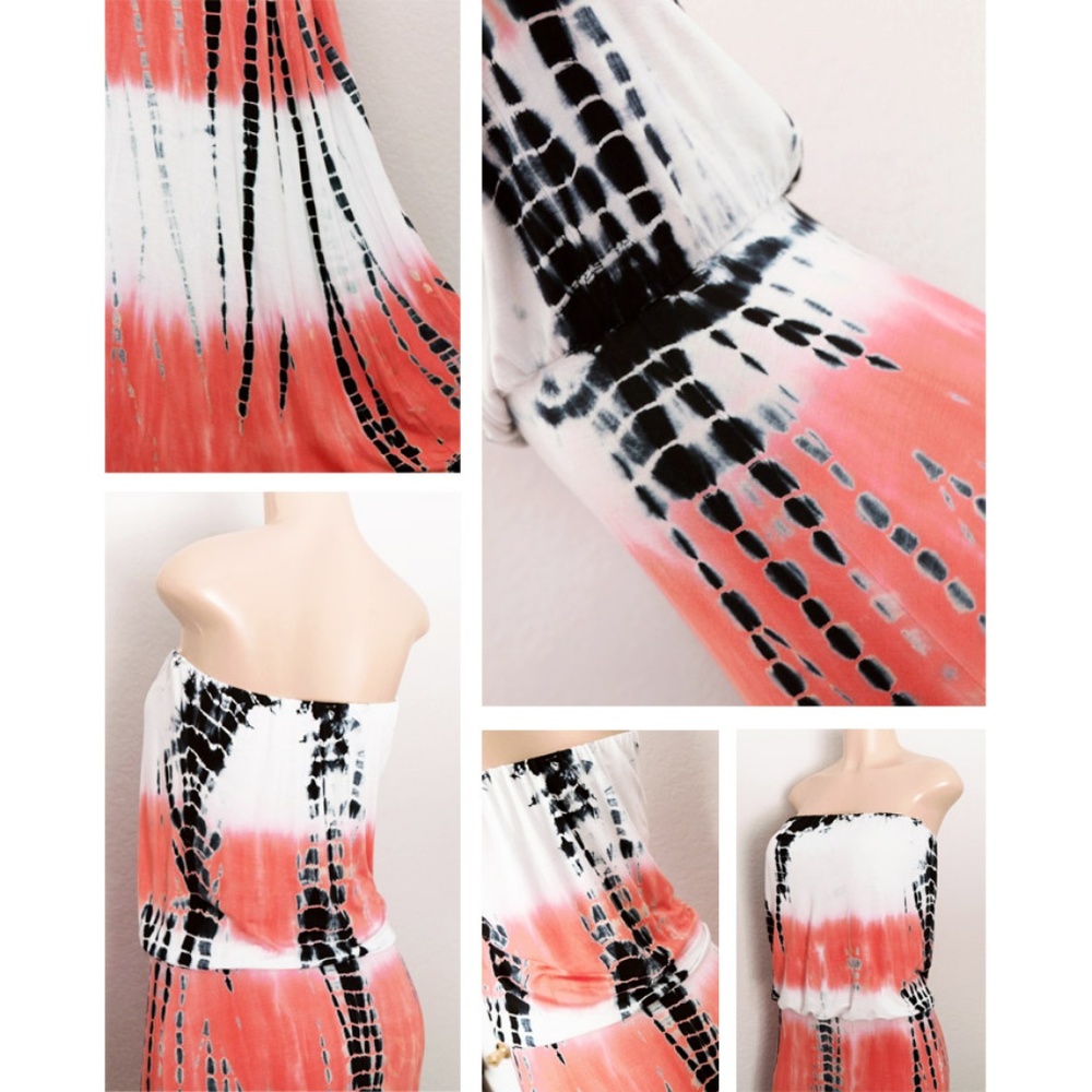 Tie Dye Soft Jersey Knit Boho Strapless Maxi Dress - Picture 5 of 8
